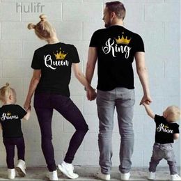 Family Matching Outfits Family Matching Clothes tshirt Funny Daddy Mommy Casual Father KING QUEEN Letter Son Mother and Daughter Tshirts Baby and Me Top d240507