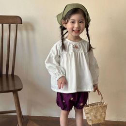 Clothing Sets 2024 Spring Children Long Sleeve Clothes Set Baby Girls Loose Embroidery Shirts Shorts 2pcs Suit Kids Cute Casual Outfits