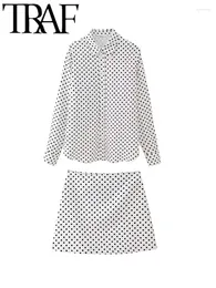 Work Dresses Polka Dot Print Women Loose Shirt Mini Skirt Suits Casual 2024 Summer Long Sleeve Blouse Female Top Sets Y2K