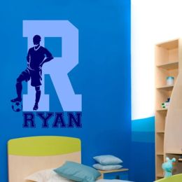 Stickers Soccer Football Wall Decal With Personalized Name and Initial Wall Sticker for Kids Baby Room Bedroom Home Decals Murals A488