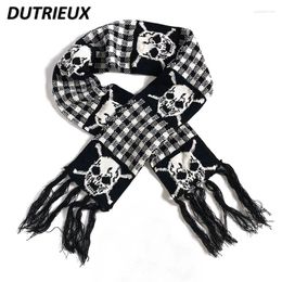 Scarves Winter Punk Dark Style Y2k Girl Thickened Thermal Knitting Scarf Warm All-Matching Skull Printed Scarfs For Women