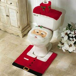 Toilet Seat Covers Christmas Bathroom Bath Mat Set Anti Slip Toilet Rugs Lid Tissue Cover Household Personalized Printing Santa Shower Carpets Set