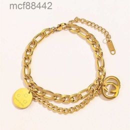 18k Gold Plated Circle Charm Bracelet Chunky Thick Link Chain Designers Luxury Letter Fashion Women Love Stainless Steel Bracelets Wedding Party Jewellery Gi