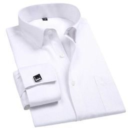 Men's Dress Shirts 2023 Men French Cuff Dress Shirt Cufflinks New White Long Sle Casual Buttons Brand Shirts Regular Fit Clothes d240507