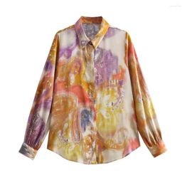 Women's Blouses 2024ZARSpring/Summer European And American Style Layered Tone Printed Silk Satin Texture Shirt