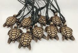 YQTDMY 12 pcs Dark Brown Yak Bone Turtle Tortoise Necklace Pendants Wax Cord Adjustable Hawaii Surfer Necklace Fashion Jewelry3802259