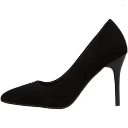 Dress Shoes Women's High Heels Spring And Autumn Black Thin Heel Pointed Toe Shallow Mouth Suede Work Student Ceremonial