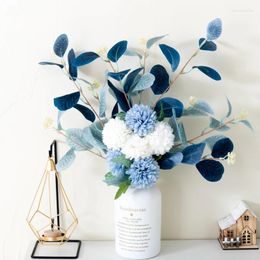 Decorative Flowers Unrovice Blue White Fake Bouquet Hydrangea Artificial Chrysanthemum Silk DIY Home Party Table Arrangement Decoration