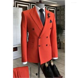 Men's Suits Men 2 Pieces Solid Color Peaked Lapel Double Breasted Tuxedos Bespoke Wedding Groomsman Prom Suit For Male Jacket Pants
