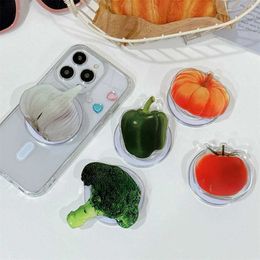 Cell Phone Mounts Holders Korean Cute Cartoon Food Pumpkin Broccoli Magnetic Phone Griptok Grip Tok Holder For iPhone Magsafe Braceket Stand Support Ring