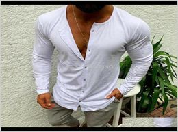 Men039S TShirts Apparel Mens Casual Fashion Slim Fit Button V Neck Long Sleeve Muscle Basic Tee Solid Colour TShirt Tops Drop 7629752