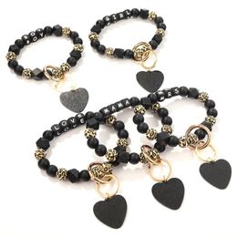Selling new peach heart black leopard print silicone bead bracelet key chain MAMA letter bag hanging ornaments