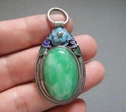 Sculptures Rare Antique Chinese Silver Enamel Mosaic Jade Pendant &1