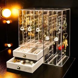 Jewelry Stand Plastic jewelry box storage womens velvet drawer organizer necklace earrings transparent display rack Q240506