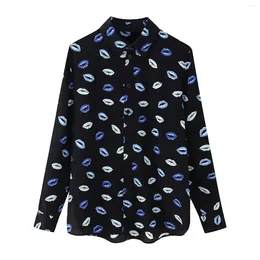 Women's Blouses 2024 Print Blouse Casual Button Long Sleeve Fashion Vintage Shirt Spring Loose