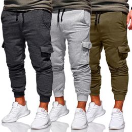 Men's Pants Casual Solid Color Fashionable Drawstring Elastic Multi Pocket Sports For Spring And Summer