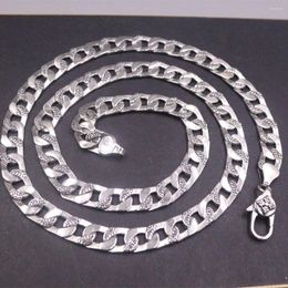 Chains Pure Solid S925 Sterling Silver Chain 8mm Craved Unique Curb Link Necklace 50g 24inch