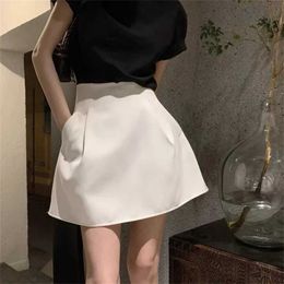 Skirts Korean Work Style Suit Skirts Summer New Design Black White High Waist Short Skirts Women All-Match Pocket A-Line Skirt Female