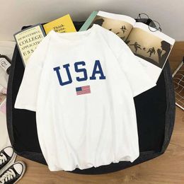 Women's T-Shirt Harajuku Summer Women T-shirts Casual USA Flag Printed Tops Tee Fe T Shirt Short Sle T Shirt Streetwear t-shirt d240507