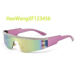 New colorful rimless sunglasses 2023 diamond punk shades eyeglasses one piece sports women riding rhinestones sun glasses