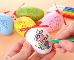 Creative Easter Doublesided Printing Pattern Egg DIY Children Handmade Creative Plastic Graffiti Colored 6cm Egg Shell 5pcsSet T1324531