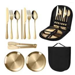 Dinnerware Sets Camping Picnic Tableware Travel-friendly Stainless Steel Cutlery Set With Organiser Bag Polished Surface Fork Spoon