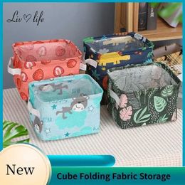Storage Boxes Bins Cube Folding Fabric Basket Closet Organiser Clothes Home Office Shelf Childrens Toy Q240506