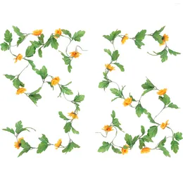 Decorative Flowers 2pcs Artificial Sunflower Vine Garland Wreath Hanging With Green Leaves