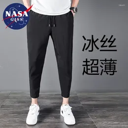 Men's Pants NASS GRSS Spring And Autumn Four Sided Elastic Summer Breathable Ice Silk Cropped For Men With Flat Mouth Quick D