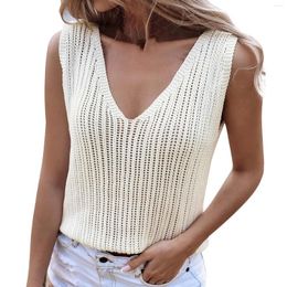 Women's Tanks V-Neck Knitted Sleeveless Vest For Women Backless Mesh Solid Colour Casual Youthful Woman