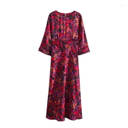 Casual Dresses Floral Print For Women Autumn 2024 Midi Dress Woman Party Long Vintage Female