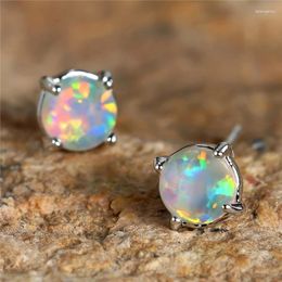 Stud Earrings Cute Female Blue Crystal White Green Fire Opal Stone Silver Color Wedding Jewelry For Women