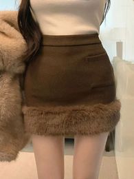 Skirts Fur Women's Autumn Fragrant Wind Woollen High Waist A-line Wrapped Hip Short Black Y2k Skirt Casual Jupe Faldas Mujer