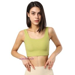 Fashion Ll-tops Sexy Women Yoga Sport Underwear New Ribbed Back Yoga Sports Vest with Seamless Adhesive Integrated Cup Bra Wide Shoulder Strap Shock-absorbing