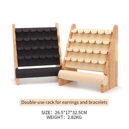 Jewelry Stand New womens earrings dual purpose solid wood jewelry display stand for hanging ring bracket in 2 colors Q240506