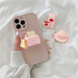 Cell Phone Mounts Holders Korean INS 3D Funny Bread Food Milk Griptok Grip Tok Cute Phone Bracket For iPhone Universal Accessories Finger Holder