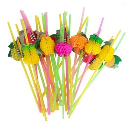 Disposable Cups Straws 60 Pcs Gifts Drink Straw Fruit Design Beverage For Summer Cold Lovely Juice Child