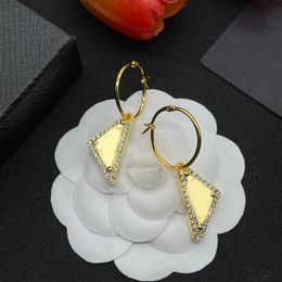 Earrings Vintage Designer Jewelry For Women Crystal Triangle Dangle Charm Earrings 18K Gold 925 Silver Plated Ear Stud Drop Hoop Earrings Wedding Party Lover Gift