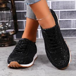 Casual Shoes 2024 Spring Womens Sequined Solid Color Flat Anti-slip Women's Outdoor Leisure Comfortable Walking Sports