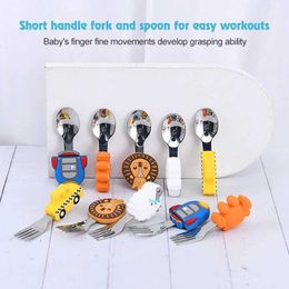 Cups Dishes Utensils Qshare 2piece childrens space rocket silicone spoon fork stainless steel tableware set baby tools tablet computer for childrens learning