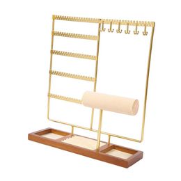 Jewelry Stand organizer Pendant earring holder and ring with wooden tray used for clothing on-site broadcasting jewelry store photography Q240506