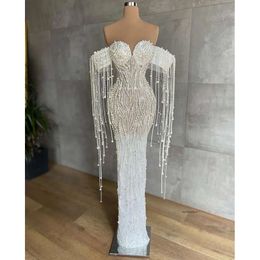 Prom Sleeveless V Neck Off Shoulder Appliques Sequins Beaded Pearls Tassel Floor Length Celebrity Formal Evening Dresses Plus Size Custom Made 0431