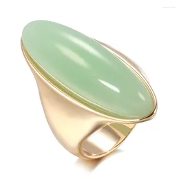 Cluster Rings Kinel Luxury Green Natural Stone Ring For Women Big Glossy 585 Rose Gold Bride Fine Vintage Wedding Jewellery