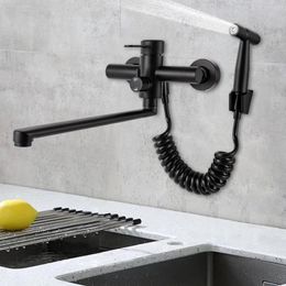 Kitchen Faucets Wall Mounted Faucet 360° Rotatable Sink Tap Stainless Steel Dual Temperature Control With Spray Gun