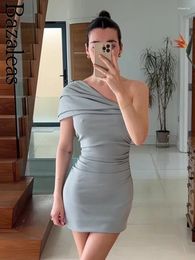 Casual Dresses Bazaleas Elegant Asymmetric Short Official Store Ruched Off Shoulder Bodycon Mini Dress Sexy Summer