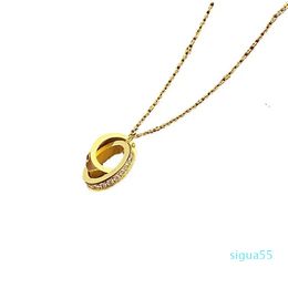 womens necklace love jewelry gold pendant dual ring stainless steel jewlery fashion oval interlocking rings chain necklaces designer