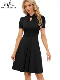 Party Dresses Nice-Forever Summer Women Classy Solid Black Colour Casual Elegant Flare Swing Dress A376