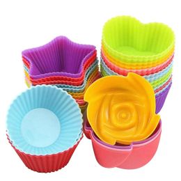 Moulds 6pcs Silicone Mold Heart Rose Flower Cupcake Soap Silicone Cake Mold Nonstick Heat Resistant Muffin Baking Molds