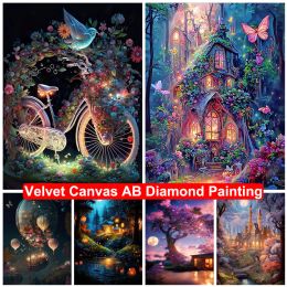 Stitch Velvet Canvas AB Diamond Painting Fantasy Night House 5D DIY Diamond Embroidery Landscape Mosaic Picture Cross Stitch Craft Gift