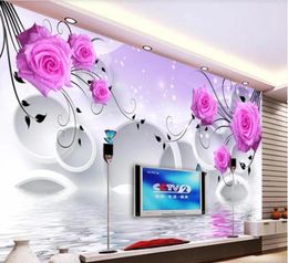 3d wallpaper custom po murals Rose reflections on the background wall of the 3D circle TV decor wall art pictures1831137